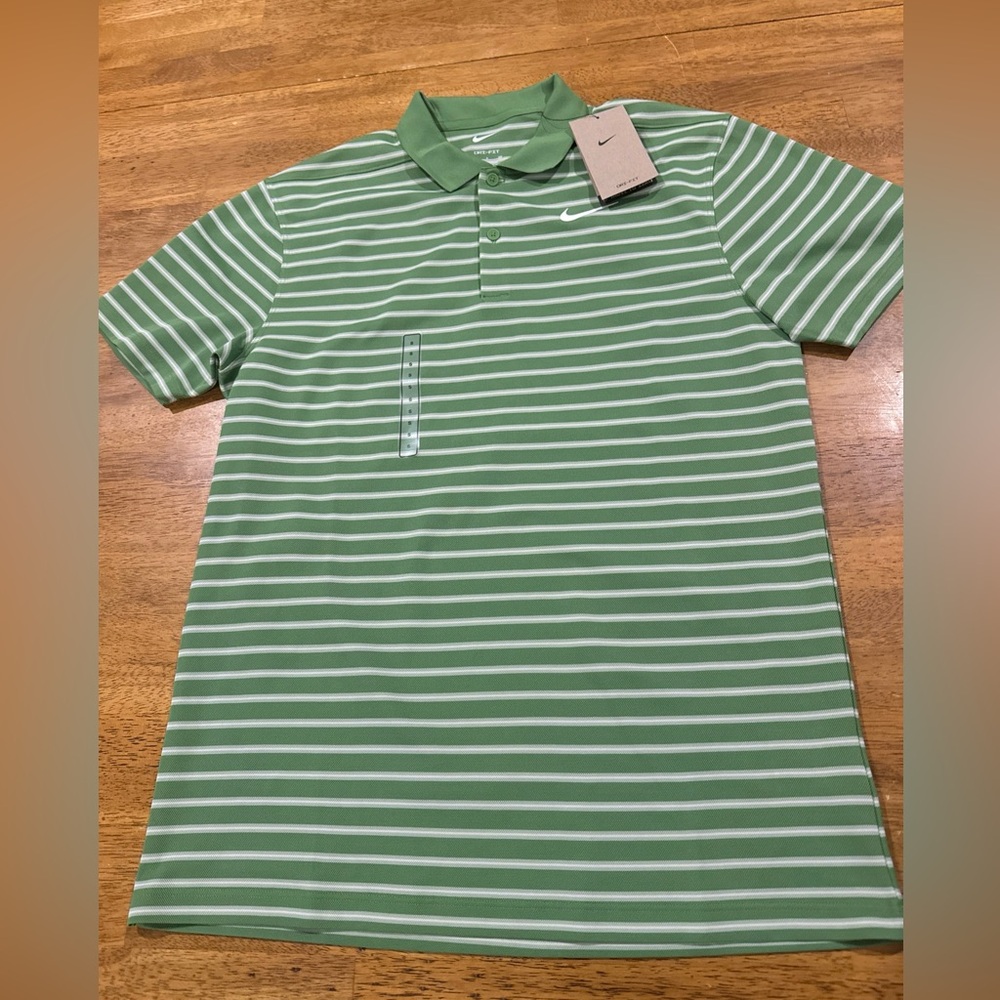 Nike Dri-Fit Victory Stripe Polo Shirt Green White DH0829 350 Men's Small New